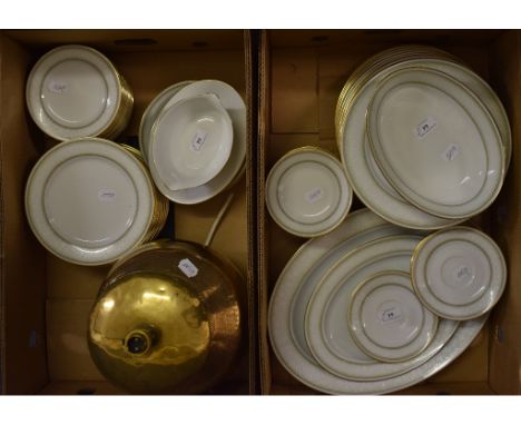 A Noritake Eugenia pattern part dinner service, a wall mirror, and a brass table lamp (qty)