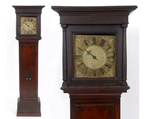 A longcase clock, the 26.5 cm square brass dial signed Geo Avenell, Farnham, with Roman numerals, fitted a 30 hour movement, 