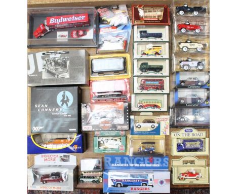 Diecast: A collection of assorted diecast vehicles to include: Corgi 007 Sean Connery, Minichamps Kennedy Car, Corgi Inpsecto