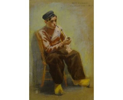 Will Evans (American ? 19th/20th century): Portrait of a Youth Smoking a Pipe, pastel signed inscribed and dated 'Cleveland U