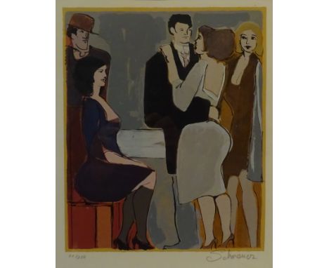 David Schneuer (Austro Hungarian 1905-1988): Figures at a Party, limited edition serigraph signed and numbered 51/250 in penc