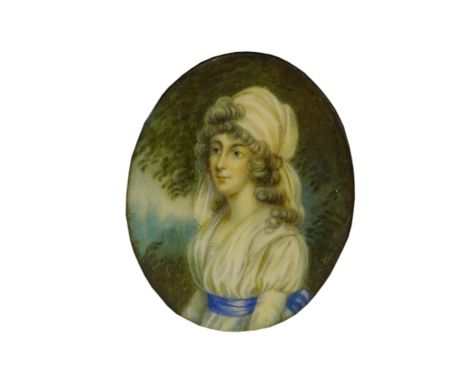 Hopp*? (19th century): Half length Portrait of a Lady, oval miniature on ivory signed 7cm x 6cm   Condition Report   Click he