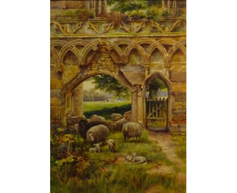 Rose K. Fox (19th century): Sheep Grazing within an Abbey Ruin, watercolour signed and dated '94, 72.5cm x 52cm    Condition 