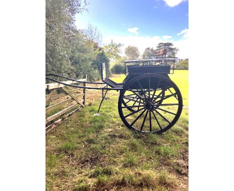 DOG CART built by Hughes &amp; Son of Galway, to suit 15-16hh. Black body work with red lines, light brown cloth upholstery, 