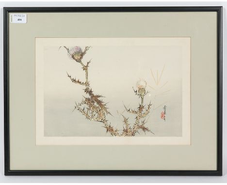 WATANABE SEITEI (JAPANESE 1851-1916),
THISTLE
oban woodblock print on paper, good colour, good condition, slight rubbing to t