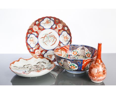 JAPANESE IMARI PLATE
with scalloped rim, 24cm diameter; along with a kutani plate, imari bowl, and a kutani style vase (4)