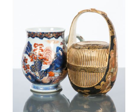 EARLY 19TH CENTURY CHINESE IMARI MUG
of baluster form, decorated with a continuous river landscape, 13.5 cm high; along with 