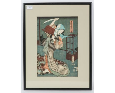 UTAGAWA KUNISADA ALSO KNOWN AS UTAGAWA TOYOKUNI III (JAPANESE 1786-1865),
KABUKI ACOT PLAYING AS YOKOGUSHI OTOMI
oban woodblo