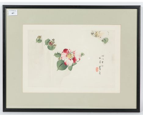 WATANABE SEITEI (JAPANESE 1851-1916),
CAMELLIA
oban woodblock print on paper, good colour, good condition, mounted with margi
