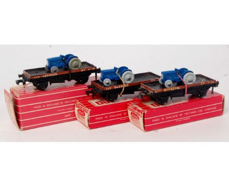 3 Hornby Dublo low-sided wagon with tractor load, one in correct box others in associated boxes (G-BG)