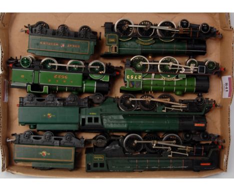 Triang 'Britannia' engine and tender (G), a similar 'Iron Duke' unlined green (F-G), LNER green 'Cheshire' engine only (G), G