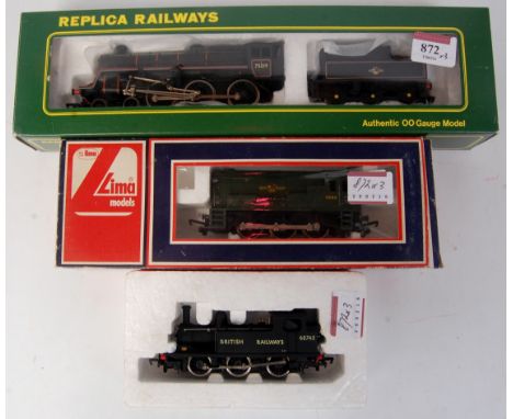 A Replica Railways BR lined black standard class 4 engine and tender (NM-BNM) a Lima BR green 0-6-0 diesel shunter (G-BG), an