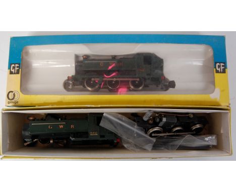 A Grayfar (Graham Farish) 0-6-0 GWR pannier tank engine G-BF and another dismantled with spare chassis (a/f)