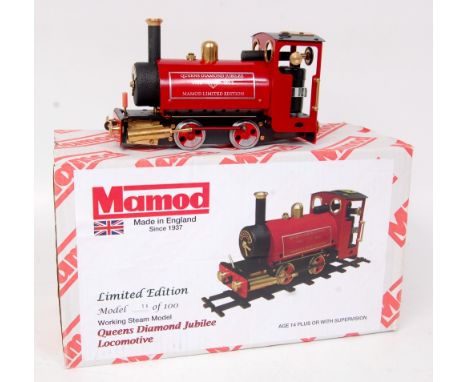 Mamod Limited edition gas fired Queens Diamond Jubilee Locomotive, finished in ruby red, fitted with brass chimney cowl and s