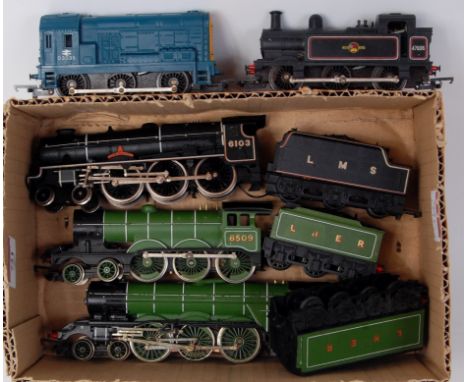 Mixed locomotive collection Hornby LNER "Flying Scotsman", and class B12, BR black Jinty tank engine, BR blue class 08 diesel