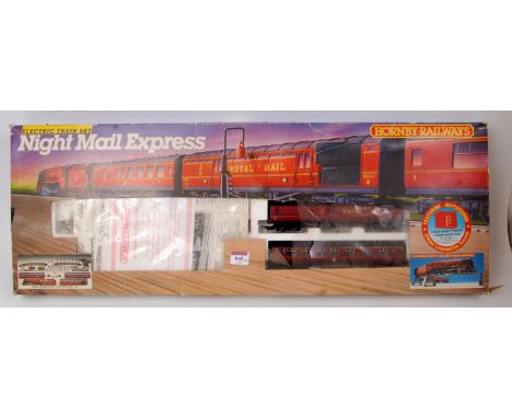 A Hornby 'Night Mail Express' train set, appears complete but in poor box (G-BP) together with 3 wagons and track oval only f