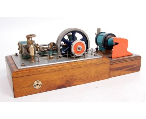 Miniature horizontal mill type engine with single cylinder 1 inch bore x 1 inch stroke, grooved 3.5 inch flywheel, geared bal