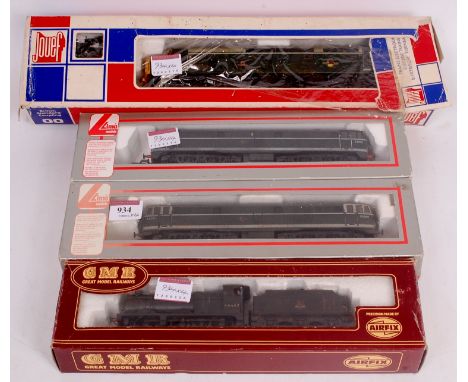 2 Lima BR green class AIA-AIA diesel locomotive, BR class 4F steam engine, Jouef lCo-Col diesel locomotive, all weathered and