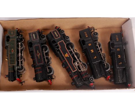 Mixed locomotives, Hornby Dublo post war LMS tank engine, another body only, BR 0-6-2 tank engine 69550 (F-G), 2-6-4 tank eng