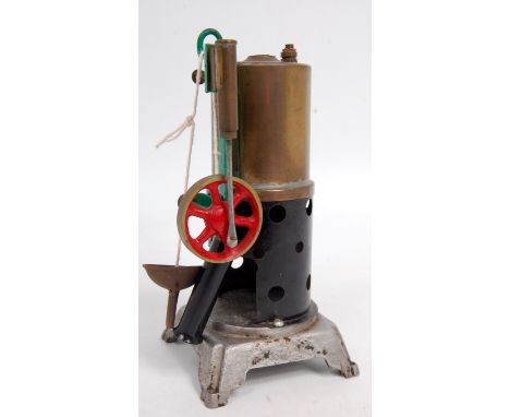 A vertical steam engine, comprising of vertical boiler powering a single cylinder oscillating engine, with filler funnel, no 
