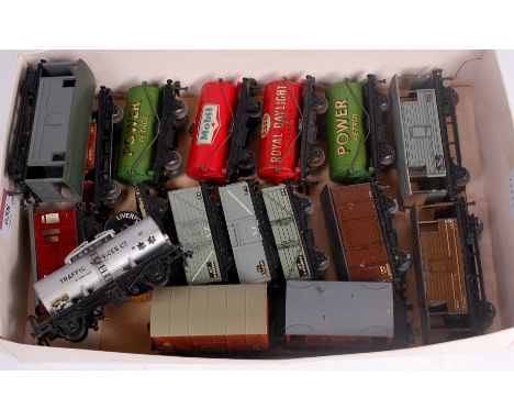 Hornby Dublo wagons 13D1 and 4SD6 including Traffic Services, Banana, LMS brake van, 2 Power petrol, Mobil and Royal Daylight