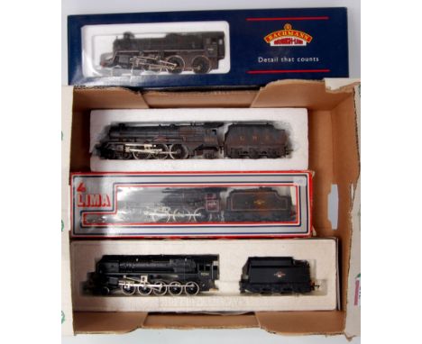 A Bachmann Standard 4MT engine and tender, weathered cabside numbers partly removed (G-BG), a Hornby BR c;lass 5 engine and t