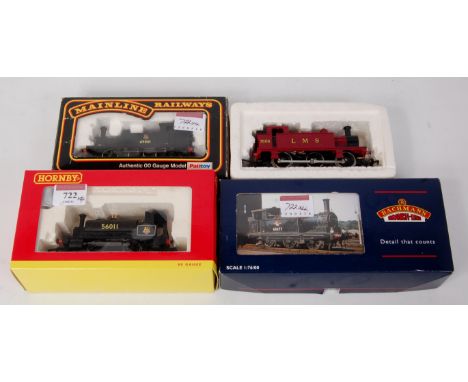 A Bachmann 31-054 class J72 tank engine LNER black (G-BG), a similar by Mainline BR black (G-BG), a Hornby BR black saddle ta
