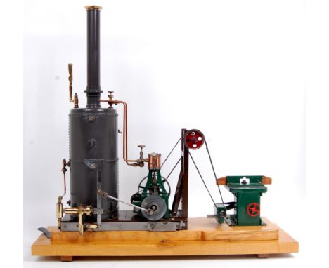 A well designed steam plant and workbench based on a Stuart No. 10 single cylinder engine modified to drive a line shaft via 