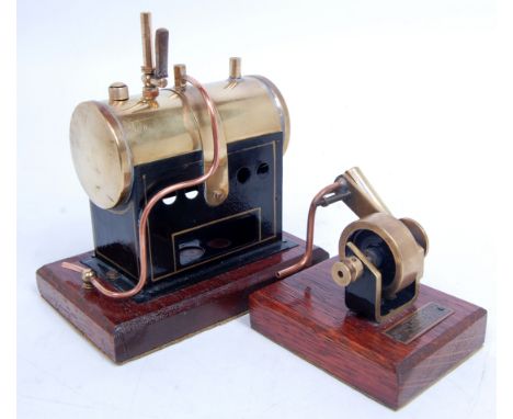 Mersey Model Company of Liverpool live steam engine and boiler group, to include tin housed brass boiler with filler cap, saf