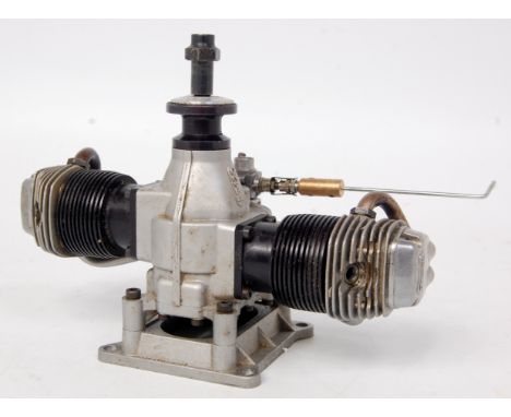 OS Engines, 4 stroke flat twin cylinder ringed engine, compact twin cylinder opposed design, with mounting plate, marked Gemi