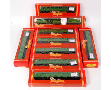 Hornby coaches 6x R486, 2x R487 Southern Railway malachite green coaches (G-BG) together with 'Spitfire' engine and tender, c
