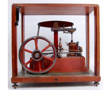 Stuart beam engine 1 inch bore, 2 inch stroke with Watts parallel motion, 7 inch flywheel belt driven ball governor, wood cla