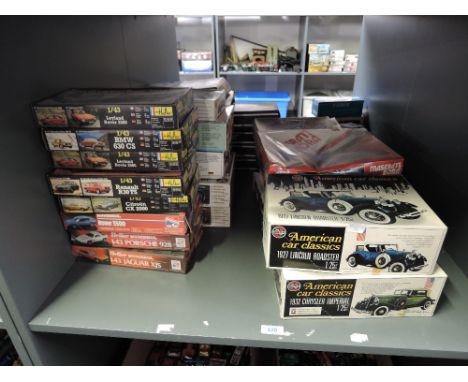 A collection of 1:25, 1:32 and 1:43 scale Vintage Car Plastic Kits including Matchbox, Airfix, Heller, Humbrol, Jo-Han etc, 2