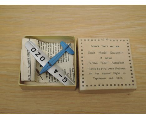 A Dinky die-cast, A2149 No 60K Scale Model Souvenir of actual Percival Gull Aeroplane with original box and Gliding paper lea