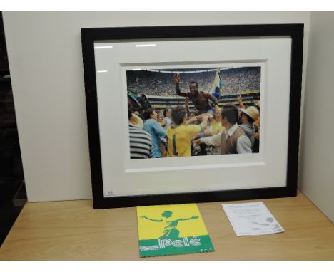 A Washington Green Fine Art Limited Edition Print, Pele, World Cup Victory 1970,  89/225, bearing pencil signature, 30cm x 46