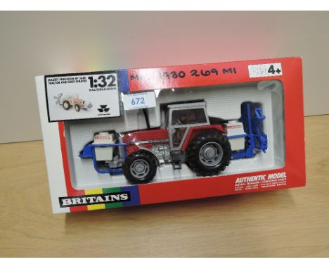 A 1990's Britains model 9607 Massey Ferguson MF 3680 Tractor and Crop Sprayer in original window display box with plastic ins