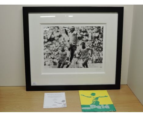 A Washington Green Fine Art Limited Edition Print, Pele, Goal!,  89/225, bearing pencil signature, 30cm x 43cm, specially fra