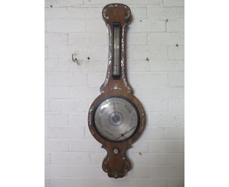 A 19th century mother of pearl inlaid rosewood onion top barometer, 97cm tall 