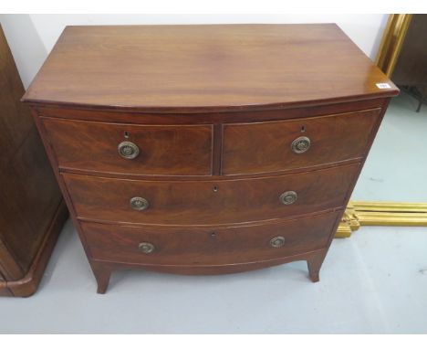 A 19th century mahogany four drawer bow fronted chest on splayed bracket feet, 89cm H x 90cm x 51cm 