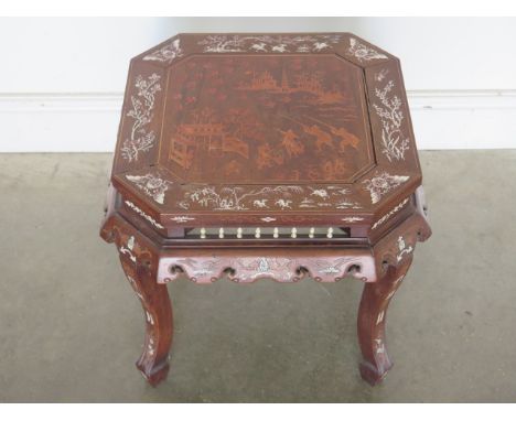 A Chinese bone inlaid jardiniere side table of octagonal form, 43cm tall x 49cm wide, slight joint expansion but overall gene