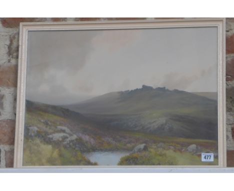 An early 20th century framed and glazed goache - Dartmoor Scene - signed R D Sherrin, listed artist - 43cm x 57cm 