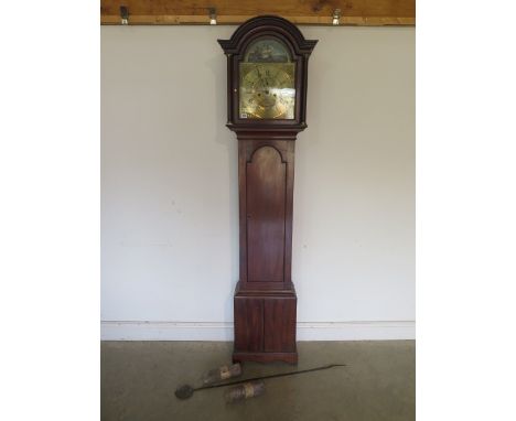 A mahogany 8 day lang case clock, with a rocking ship movement, and a 12 inch brass dial, signed Nicholas Ivey Redruth - 82 i