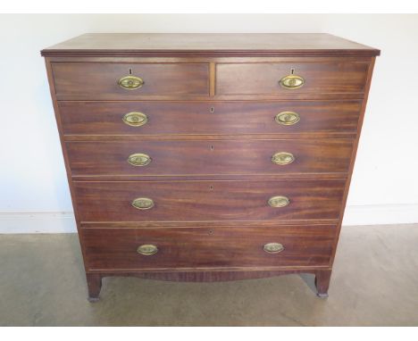 A Georgian mahogany chest with two short over four long drawers on bracket feet, 121cm x 120cm x 56cm 