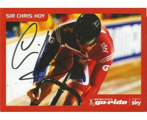 Sir Chris Hoy signed 6x4 promotional colour card. Brief biography on reverse. British racing driver and former track cyclist 