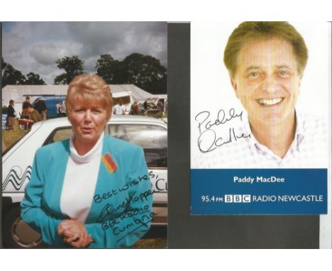 Radio presenters signed collection. 70+ signatures mainly 6x4 promotional photos. Includes Paddy Macdee, Anne Hopper, Tony Li