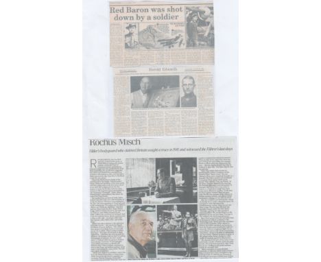 Three unusual German news items. 1 The Sunday Times 23 November 1997 Red Baron Shot Down by Soldier fresh evidence discovered