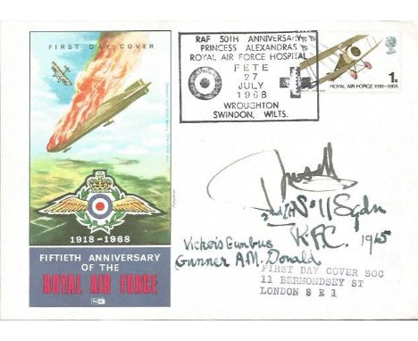 Great War Victoria Cross winner Lt G Insall VC MC and his Air Gunner A M Donald signed 1968 50th Ann RAF cover. Very rare aut