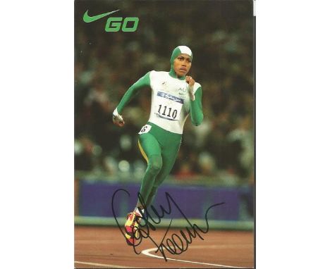 Cathy Freeman signed promotional 6x4 colour card. Australian former sprinter, who specialised in the 400 metres event. She wo