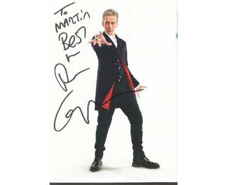 Peter Capaldi signed 6x4 colour Dr Who card. He portrayed the twelfth incarnation of the Doctor in Doctor Who and Malcolm Tuc