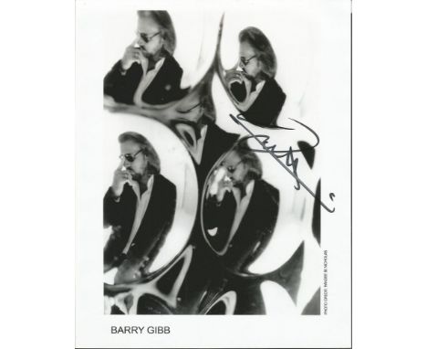 Barry Gibb signed 10x8 b/w photo. British singer, songwriter, musician and record producer who rose to worldwide fame as a co